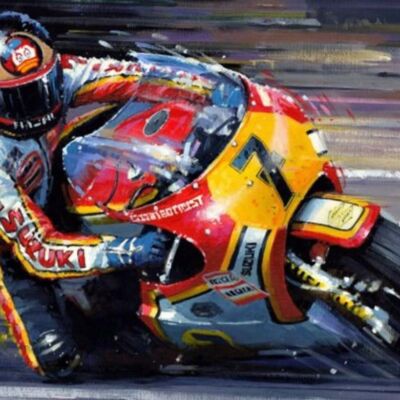 Barry Sheene – Framed print by Nicholas Watts – Original Barry Sheene autograph!