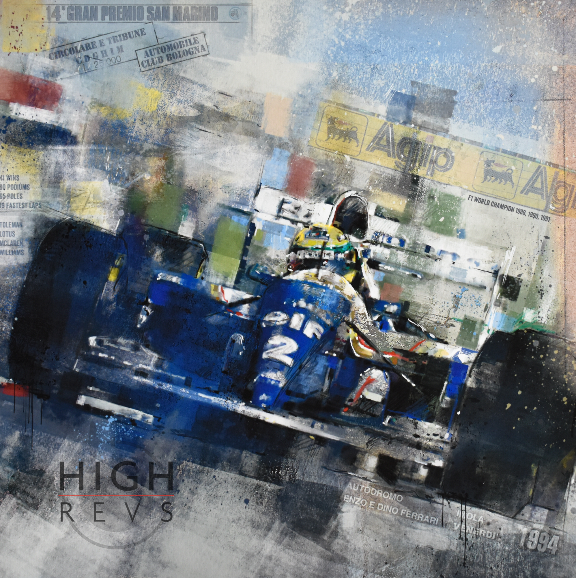 Painting by Joff Carter of Ayrton Senna at his last race in San Marino 1994