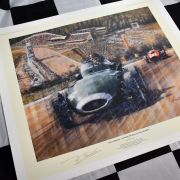 limited edition print of Tony Brooks driving his Vanwall to win the 1958 Belgian Grand Prix, by Juan Carlos Ferrigno