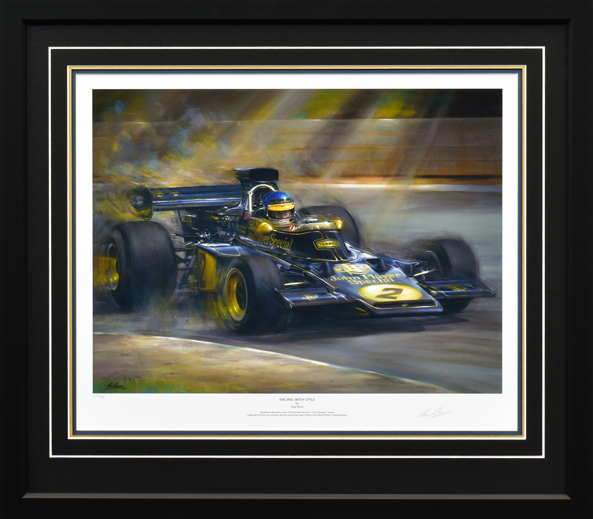 RACING WITH STYLE – Ronnie Peterson Tribute – Framed Limited Edition Print by Paul Dove
