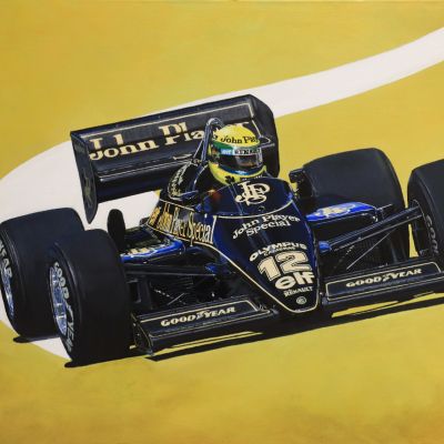 Ayrton Senna in his 1985 F1 Original Painting by James Stevens