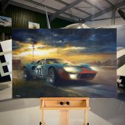 The Ford GT40 of Jacky Ickx and Jackie Oliver powers to 1st place in the Sebring 12 Hours in 1969, original painting by Paul Dove