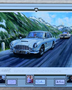 IN PURSUIT OF GOLDFINGER – James Bond DB5 – Framed Art Print by Nicholas Watts