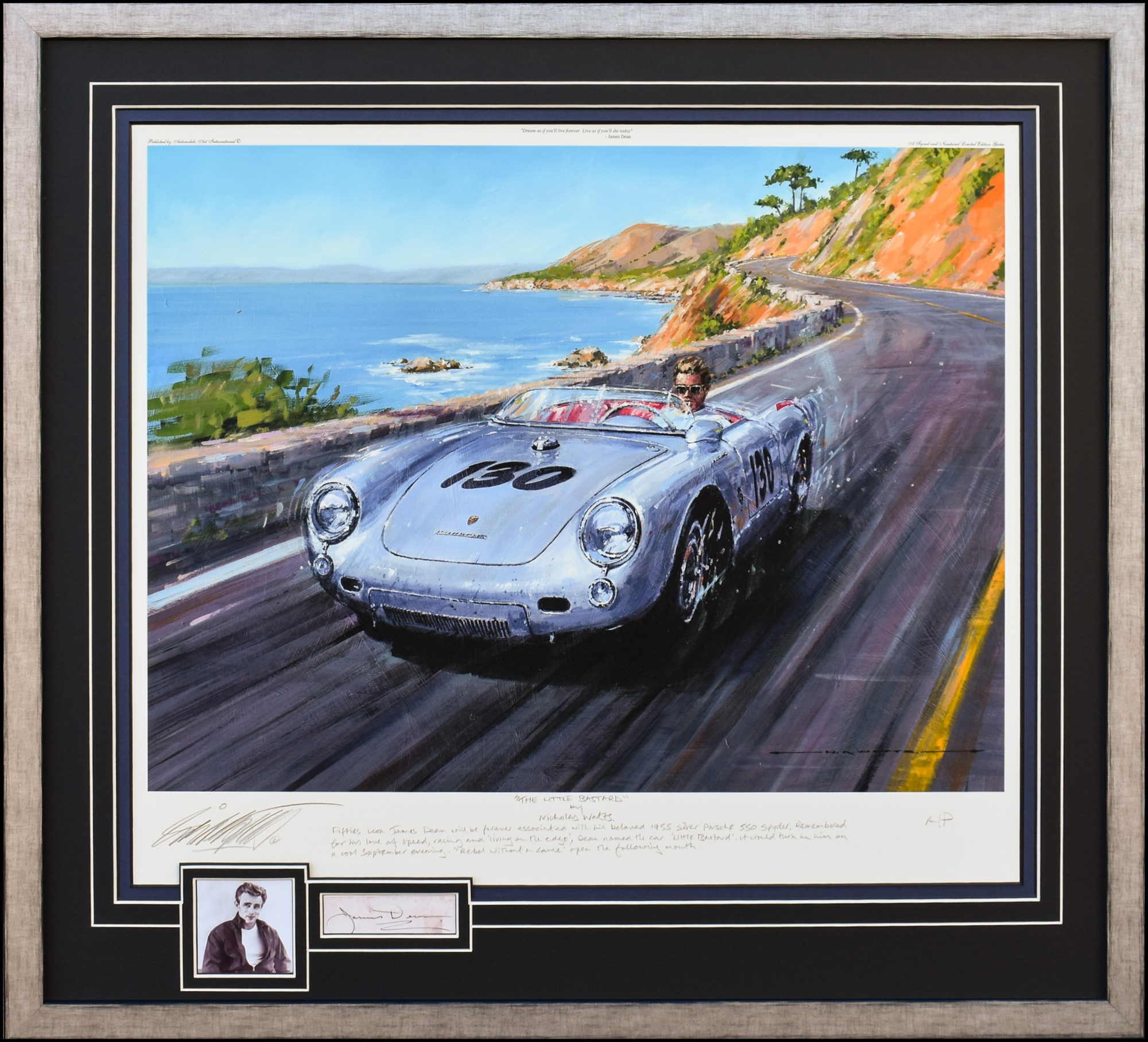 The Little Bastard by Nicholas Watts Framed with original James Dean autograph.