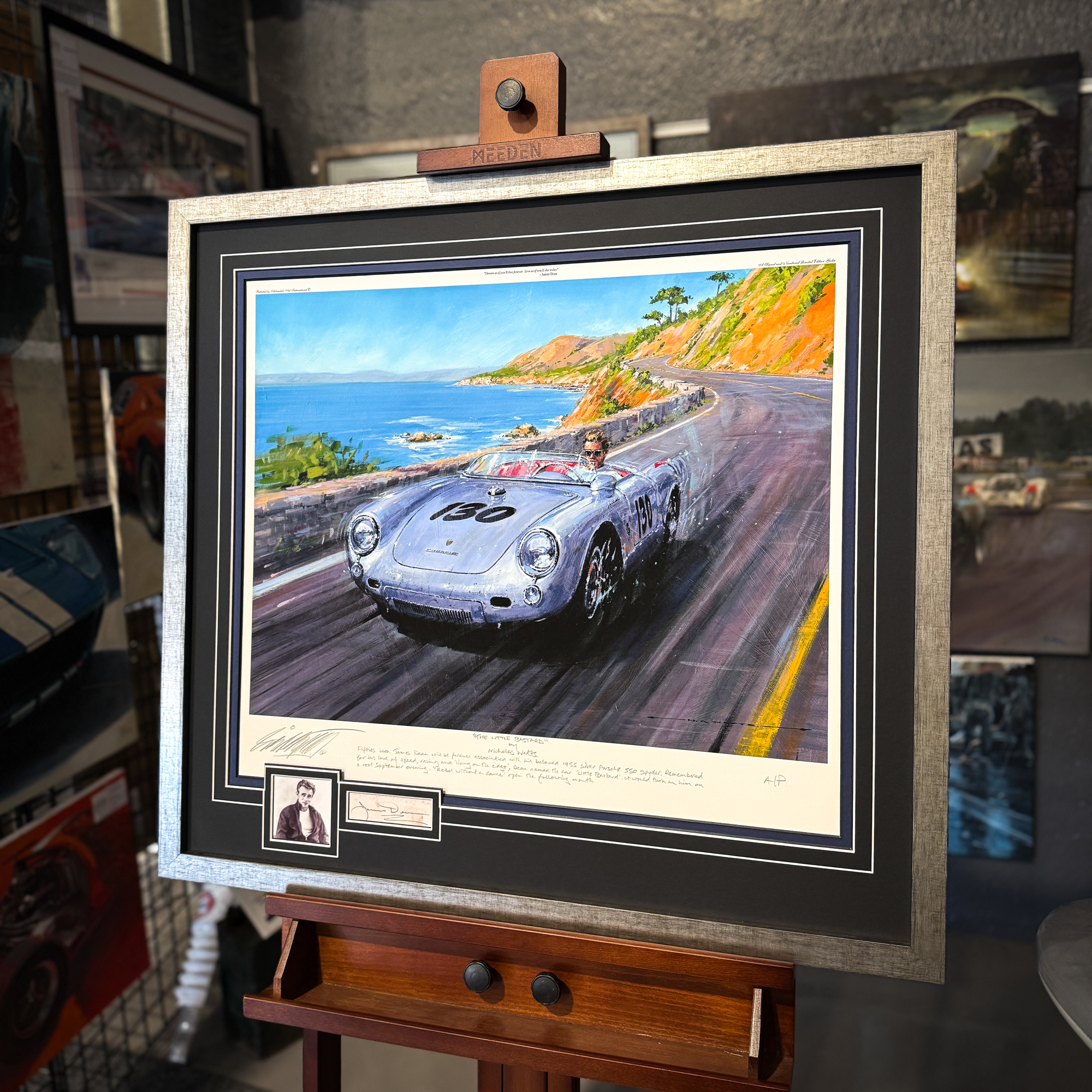 The Little Bastard by Nicholas Watts Framed with original James Dean autograph.