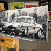 E-TYPES AT SILVERSTONE – Original Motorsport Painting by Keith Burns