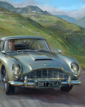 CHASING GOLD – James Bond Aston Martin DB5 – Original Painting by Paul Dove