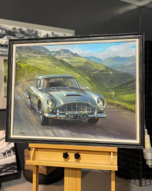 CHASING GOLD – James Bond Aston Martin DB5 – Original Painting by Paul Dove
