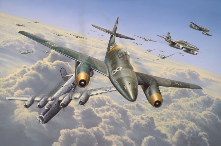 CLASH OVER BRAMSCHE – WW2 Me262 Jets vs USAAF Art Prints by Richard ...
