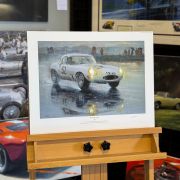 REFLECTING GLORY – Graham Hill Jaguar E-type Snetterton – Original Painting & Art Prints by Paul Dove